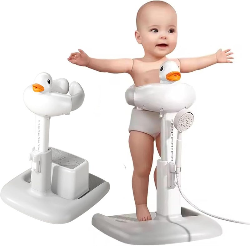 Beauenty Baby Shower Stand Support with Adjustable Height and Anti-Slip Base - Huggable Duck Bath Support for Infants & Toddlers (Ash Gray) - Image 1